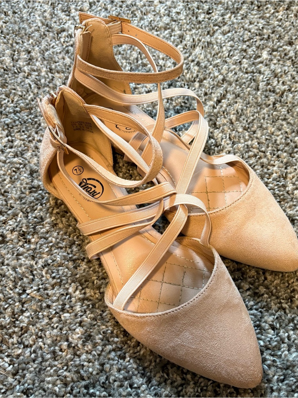 Women’s Pointed Toe Suede Strappy Flats - Nude